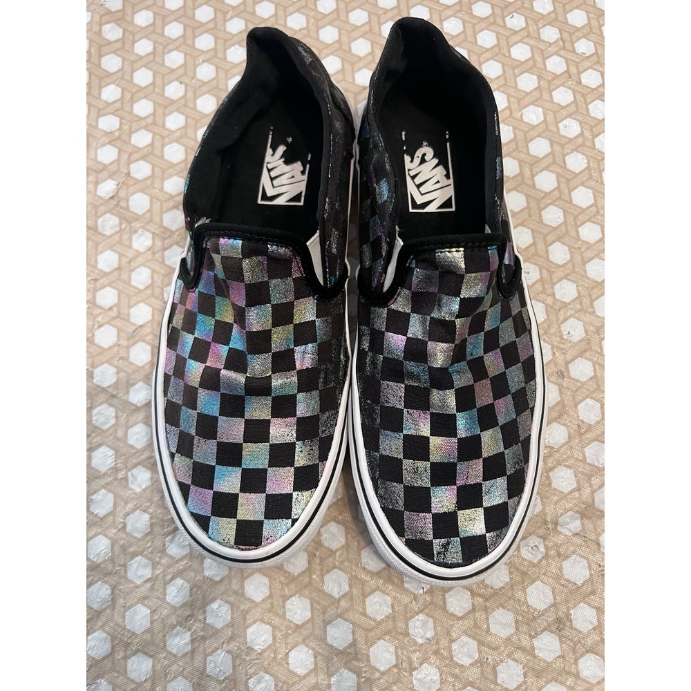 Vans Slip-On Iridescent Metallic Rainbow Checkerboard Shoes Womens Size 9.5